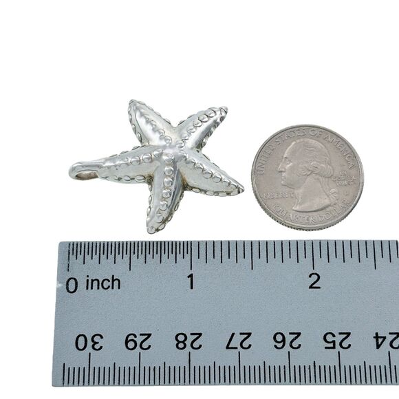 Vintage Sterling Silver 925 Puffy Sea Star Fish Pendant - Picture 3 of 4